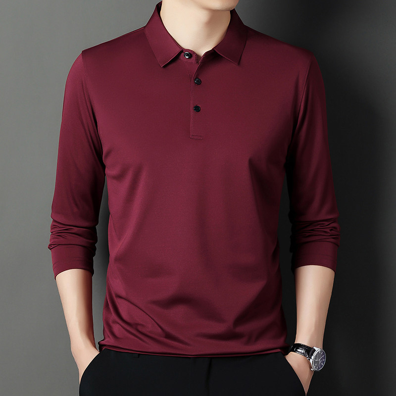 冰丝薄款长袖t恤男士春秋款休闲纯色爸爸装中老年翻领Polo打底衫,淘宝优惠券,粉丝福利购,淘宝优惠卷