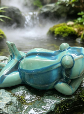 陶瓷青蛙假山水池花盆招财摆件