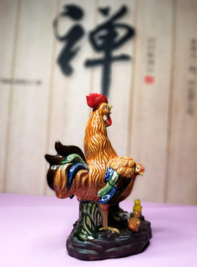 摆设陶瓷全家福生肖鸡书房摆件