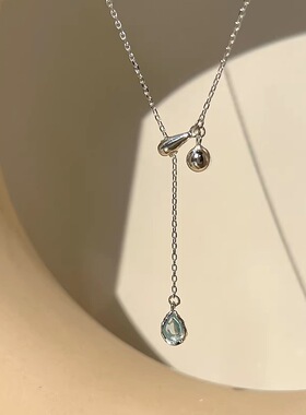 小众轻奢甜美蓝水滴流苏锁骨链