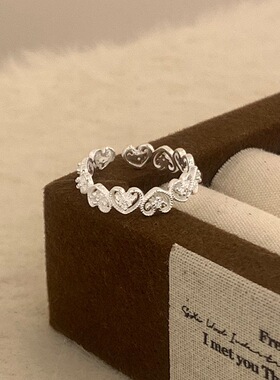 法式镂空爱心开口戒指女