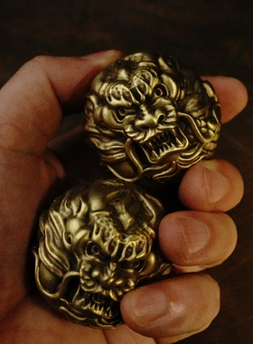 铜臻黄铜随身盘玩保健龙球手把件