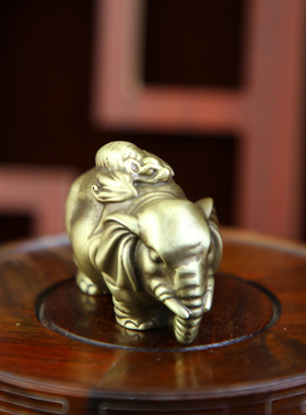 铜臻黄铜大象手把件摆件