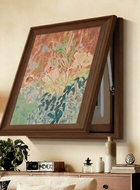 中古风花卉竖款电表箱挂画高级感