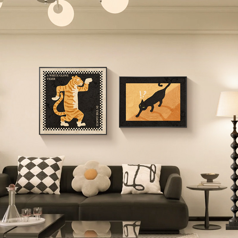 中古餐厅客厅电视柜桌面装饰画动物艺术画多巴胺卧室壁画复古挂画