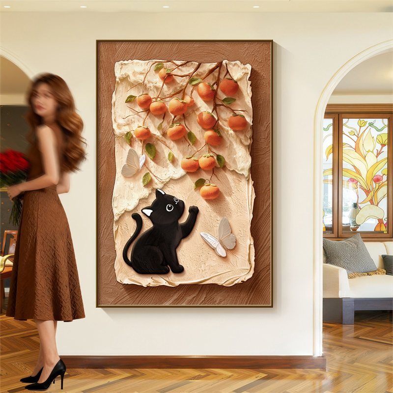 中古风装饰画玄关客厅画玫瑰猫咪复古高级感落地画沙发背景墙挂画,淘宝优惠券,粉丝福利购,淘宝优惠卷