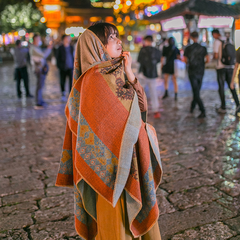 民族风仿羊绒披肩 随意搭配旅行斗篷秋冬季保暖云南西北旅拍外搭 - 图2