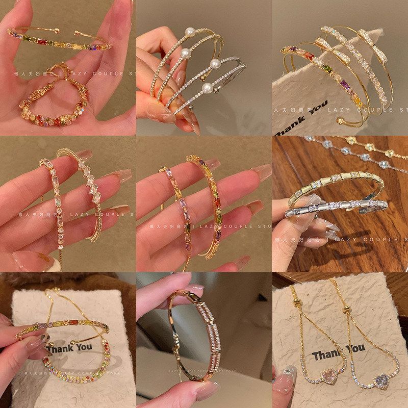 彩色多巴胺锆石手镯女设计感麻花扭结精致手链满钻双层叠戴手饰潮 - 图1