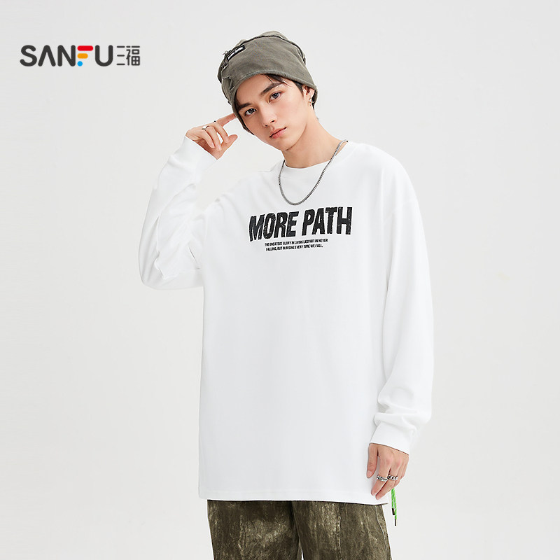 三福2025秋冬男士网布拼接英文长T恤 机能风宽松上衣507894,淘宝优惠券,粉丝福利购,淘宝优惠卷