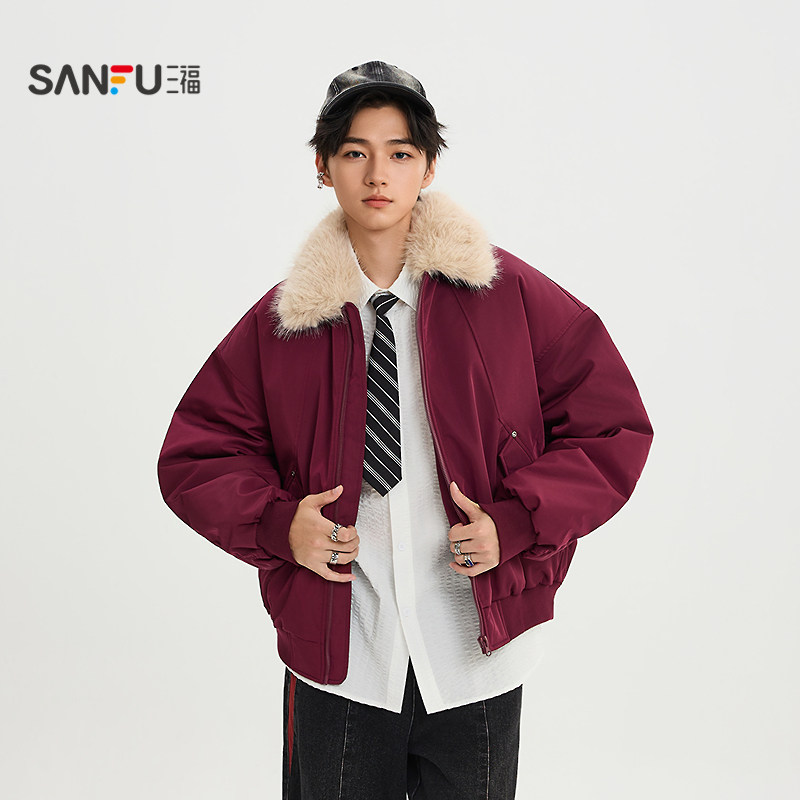 三福2025冬季男士毛领飞行员棉衣 街头潮酷翻领棉服外套511834,淘宝优惠券,粉丝福利购,淘宝优惠卷