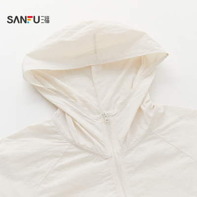 三福女款夏季宽松连帽防晒衣时尚休闲宽松轻薄透气防晒服外套上衣