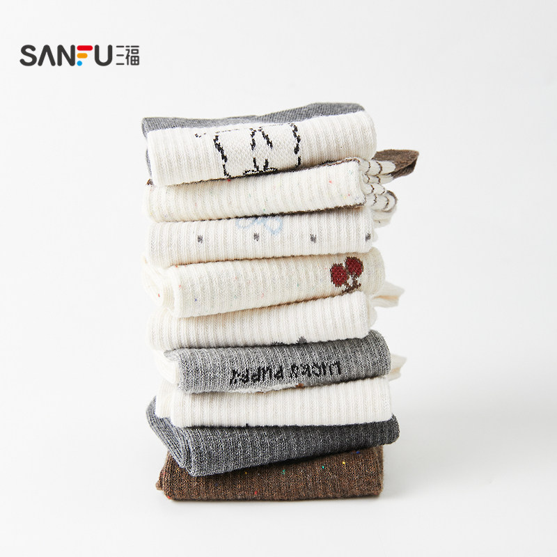 三福 女短筒袜单双装 趣味少女线条感点子纱柔软女袜袜子846373,淘宝优惠券,粉丝福利购,淘宝优惠卷