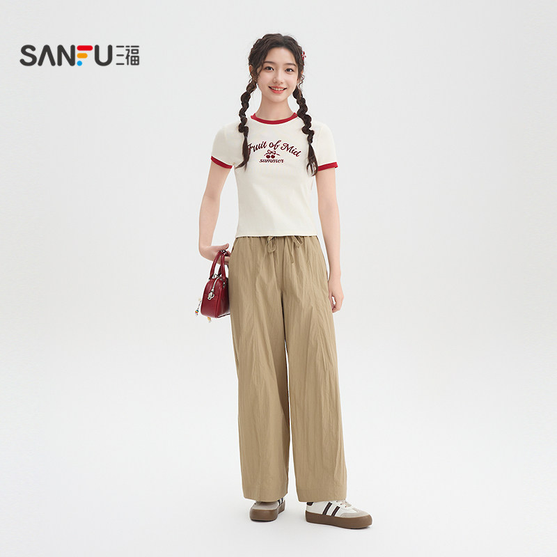 三福休闲裤2026夏季都市绑带腰束脚花苞气球裤长裤女装518102,淘宝优惠券,粉丝福利购,淘宝优惠卷