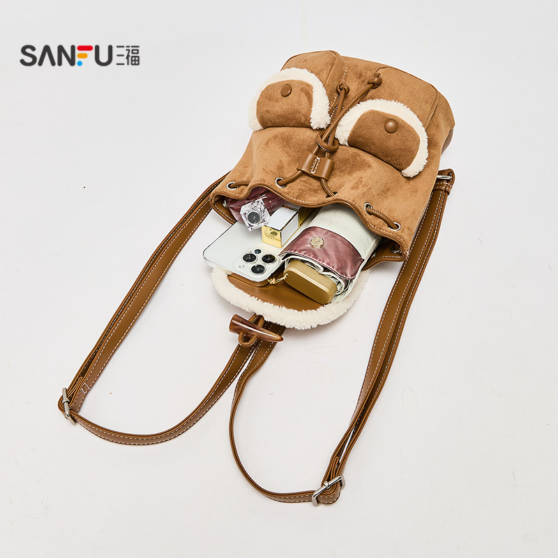 三福背包冬季韩系绒绒学院风双肩包多口袋翻盖包女包512753,淘宝优惠券,粉丝福利购,淘宝优惠卷