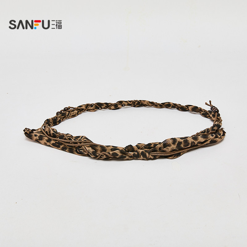 三福女皮带2025冬季游牧风丝巾串珠撞色时尚pu女士腰带512286