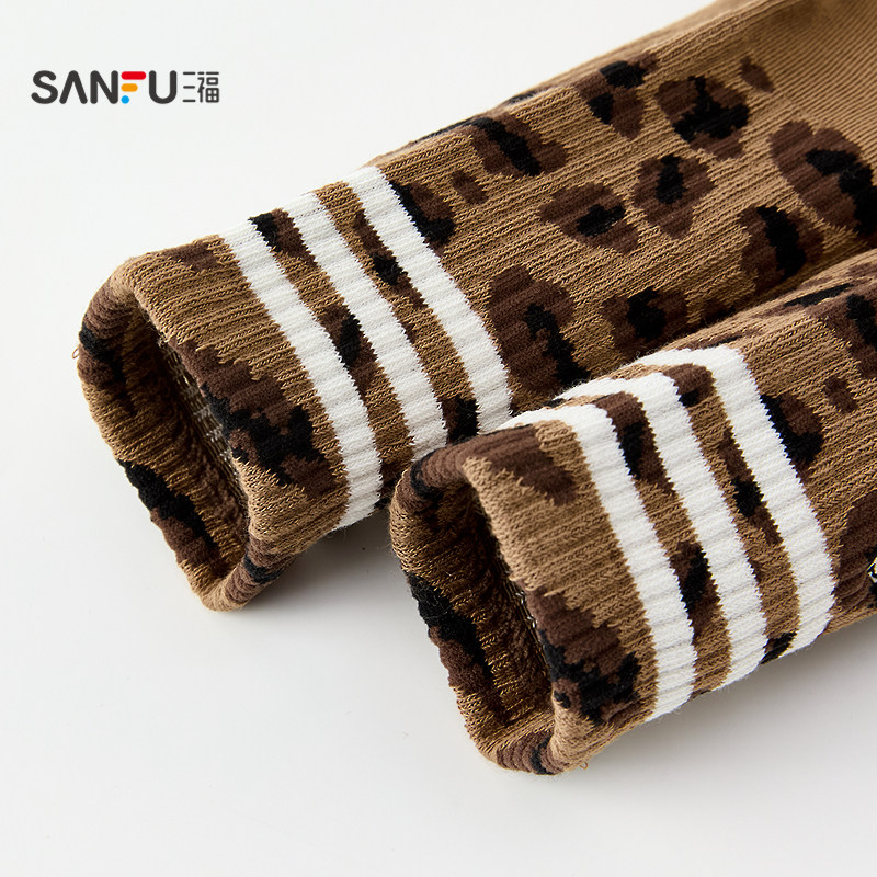 三福 女短筒单双装 运动风杠条豹纹柔软精梳棉女袜袜子850602,淘宝优惠券,粉丝福利购,淘宝优惠卷