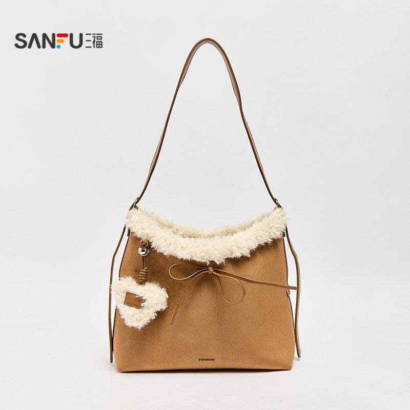 三福挎包冬季韩系绒绒学院风蝴蝶结纯色单肩托特包女包512751,淘宝优惠券,粉丝福利购,淘宝优惠卷