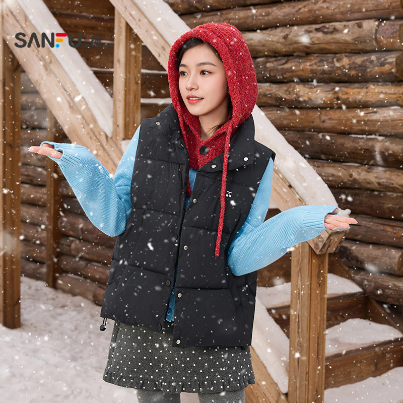 三福棉衣马甲女2025新款冬季樱桃刺绣立领保暖加厚外套女装844773,淘宝优惠券,粉丝福利购,淘宝优惠卷