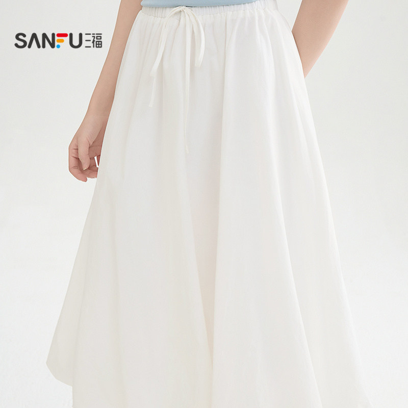 三福花苞半身裙女2026新款夏季巨好看的宽松白色长裙子女装514468