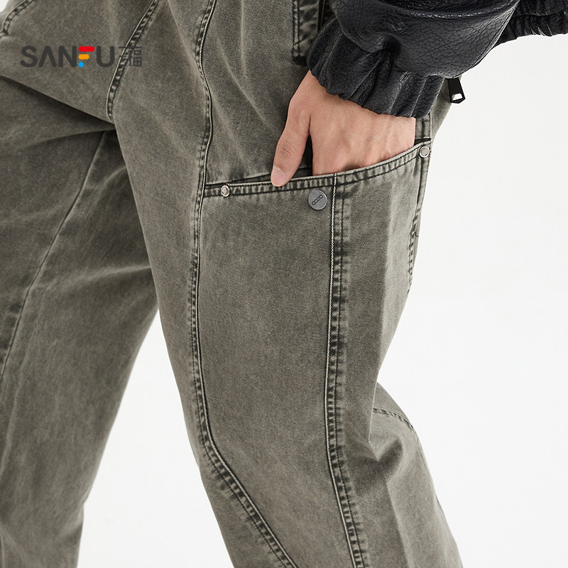 三福2026春季男士洗褪分割结构工装休闲裤 街潮直筒长裤513466,淘宝优惠券,粉丝福利购,淘宝优惠卷