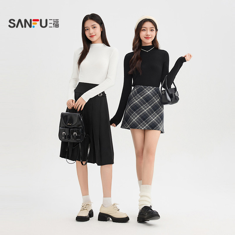 三福加绒打底衫女2026新款春季立领修身上衣纯色内搭长袖t恤女装,淘宝优惠券,粉丝福利购,淘宝优惠卷