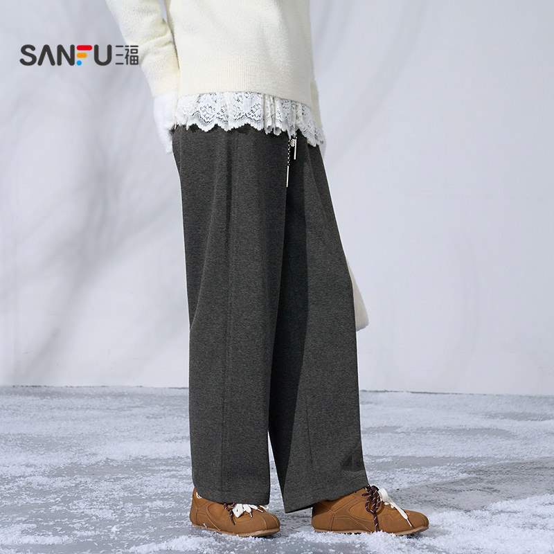 三福休闲裤2025新款冬季爱心蝴蝶结弯刀裤子宽松糯米裤女装512026,淘宝优惠券,粉丝福利购,淘宝优惠卷