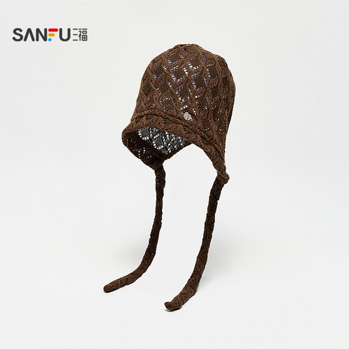 三福挂绳针织小标西瓜帽 休闲创意潮流服饰配件造型帽子854725 - 图0