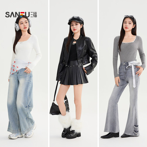 三福打底衫2025新款秋季蕾丝拼接方领修身内搭针织上衣女装505944 - 图3