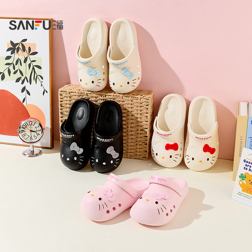 三福洞洞鞋女款HelloKitty凯蒂猫可爱外穿勃肯凉鞋拖鞋新款854654 - 图0