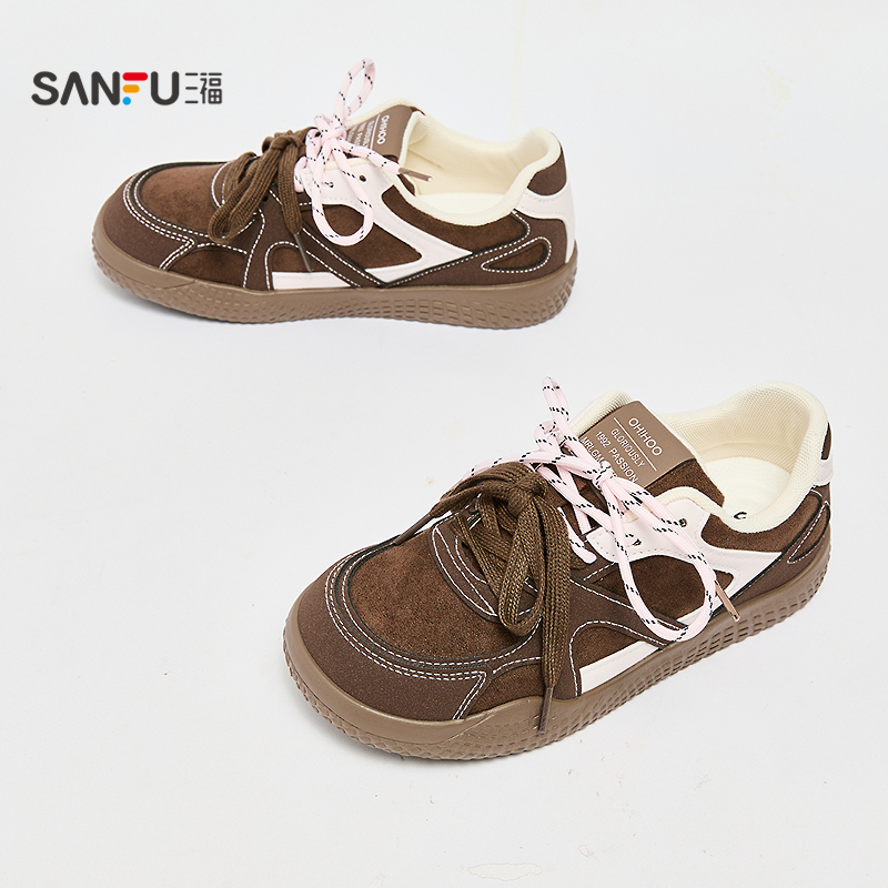 三福女低帮板鞋秋季趣味逗少女校园风撞色歪头拼接女鞋847518 - 图0