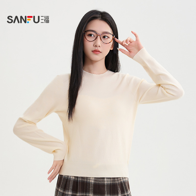 三福打底衫2025新款冬季圆领无缝内搭毛衣保暖黑色上衣女装504367 - 图0