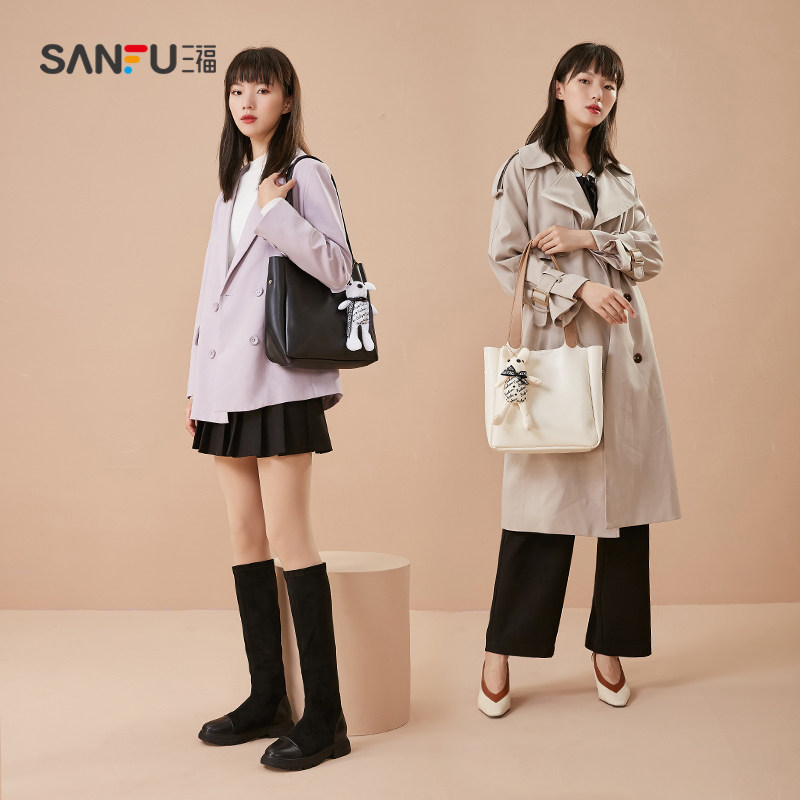 三福2021新款复古百搭包包女斜挎包 三福服饰女士包袋