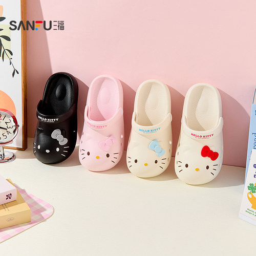三福洞洞鞋女款HelloKitty凯蒂猫可爱外穿勃肯凉鞋拖鞋新款854654 - 图1