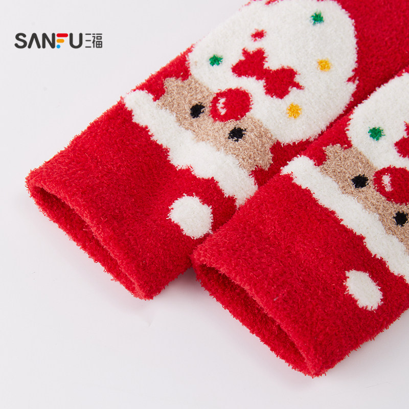 三福 女短筒袜单双装 甜系圣诞混款半边绒地板袜女袜袜子848545,淘宝优惠券,粉丝福利购,淘宝优惠卷