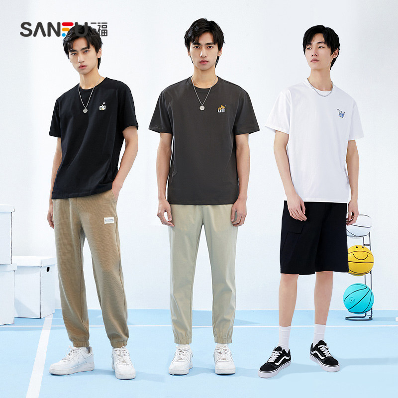 三福2022夏季新款印花情侣男polo衫 三福服饰T恤