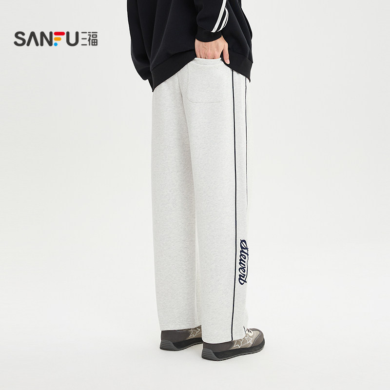 三福2026春季男士侧拉条刺绣休闲裤 运动风宽松微弯刀裤516622,淘宝优惠券,粉丝福利购,淘宝优惠卷