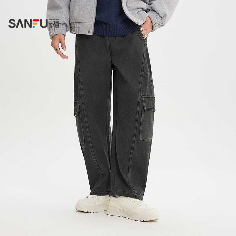 三福2025冬季男士分割结构弯刀休闲裤 街潮宽松工装裤513344,淘宝优惠券,粉丝福利购,淘宝优惠卷