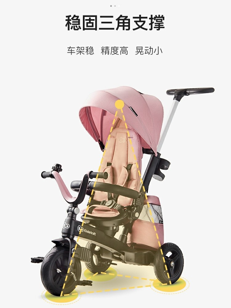 德国kk遛娃神器可躺可睡高景三轮车 kinderkraft和信普泰专卖三轮车