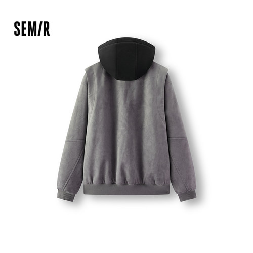 商场同款|森马棉服男冬季假两件连帽外套2025新款撞色运动风上衣 - 图0