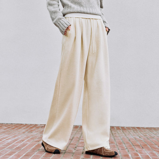 森马休闲裤女冬季宽松白色裤子仿呢阔腿裤垂感2025新款慵懒糯米裤