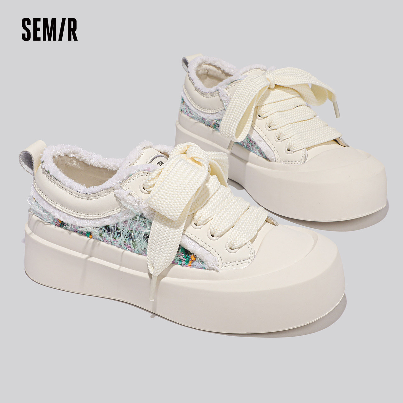 Semir厚底小白鞋2025新款秋冬季小众原创配裙子轻便休闲百搭板鞋,淘宝优惠券,粉丝福利购,淘宝优惠卷