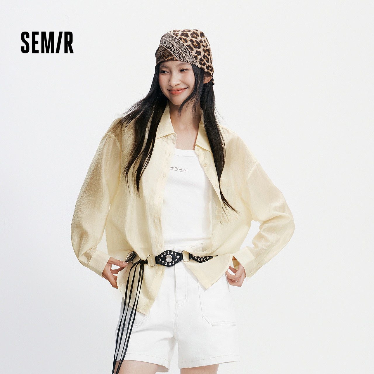 [商场同款]森马长袖衬衫女上衣背心简约质感肌理休闲夏新款两件套