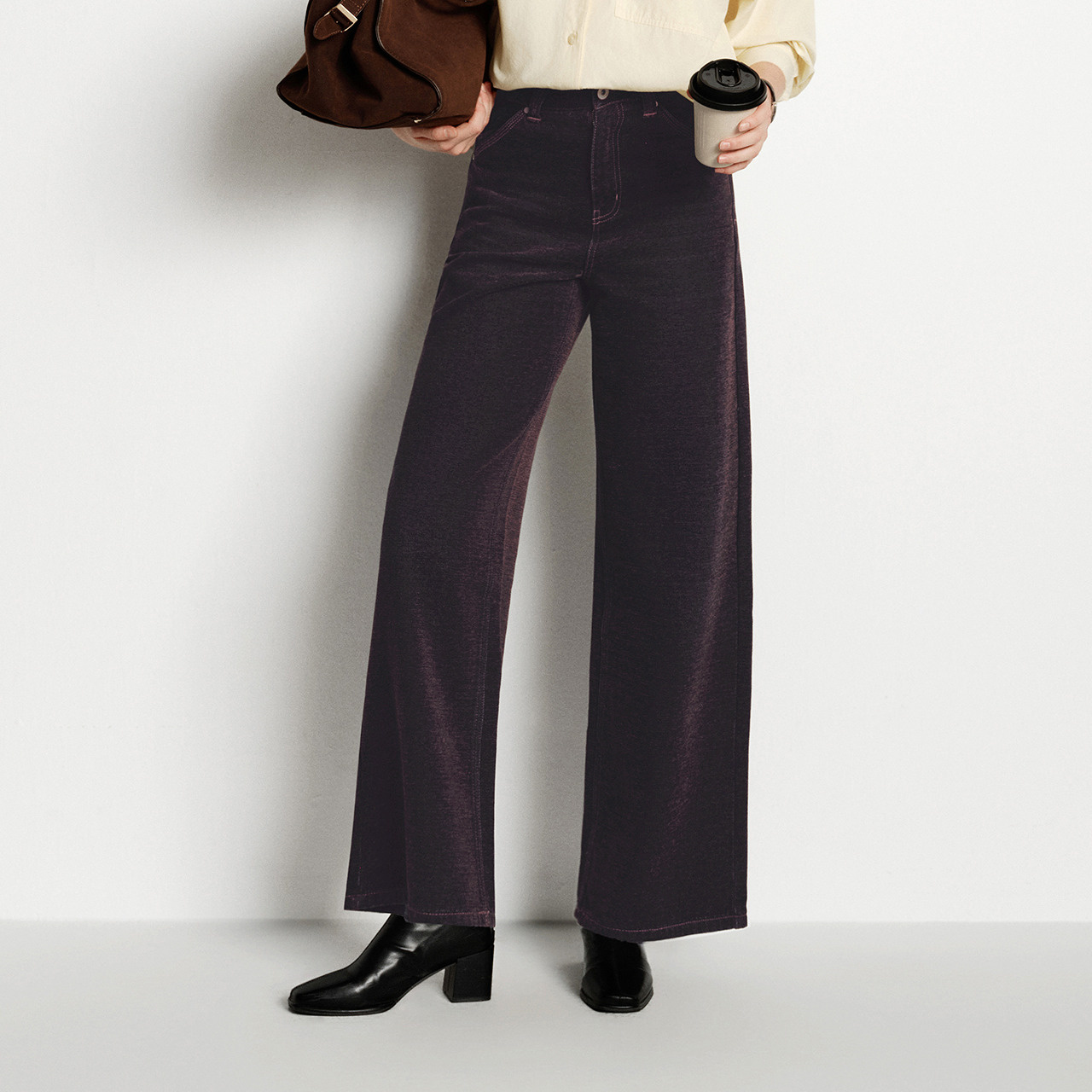 森马牛仔裤女冬美拉德植绒长裤酷飒风2025新款复古街头宽松阔腿裤 - 图0