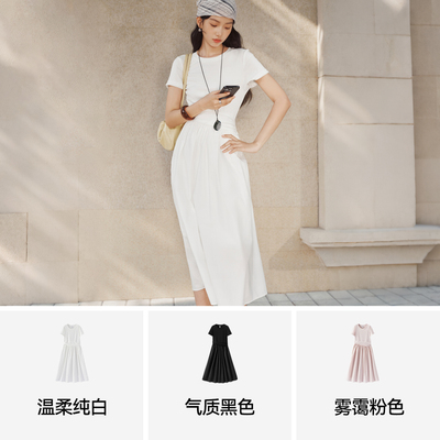 森马褶皱收腰拼接凉感连衣裙女