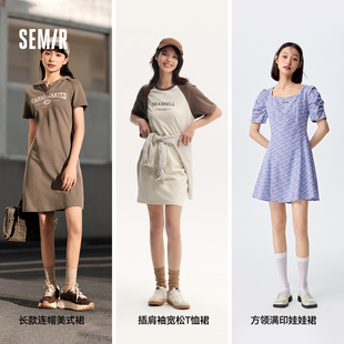 森马官旗.撞色chic复古连衣裙