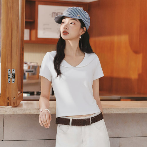 森马POLO衫女夏短款纯色娃娃领短袖正肩修身2026新款温柔气质衣服 - 图1