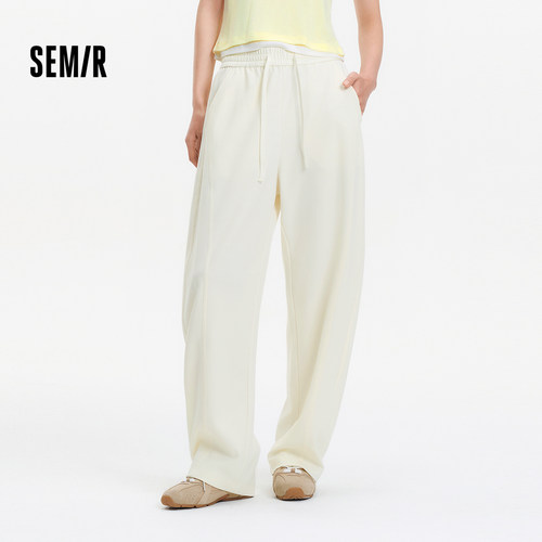 森马休闲裤女夏凉感宽松分割弧形锥形裤简约ins潮时尚百搭拖地裤 - 图0