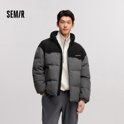 森马拼接灯芯绒外套厚款羽绒服男