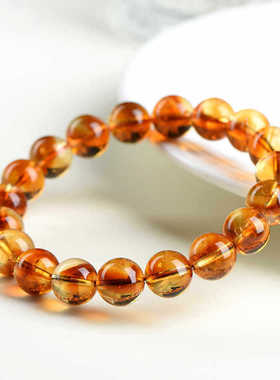 新款仿天然黄水晶金字塔圆珠手链仿紫水晶手串女高级感饰品批发