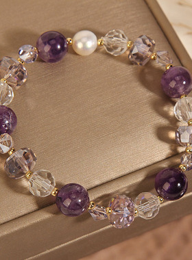 夏季小清新仿紫色水晶手链女闺蜜森系ins轻奢简约手串送女友礼物